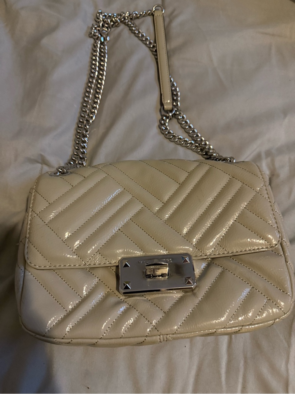 Michael Kors Cream Quilted Patent Leather Chain Shoulder Bag